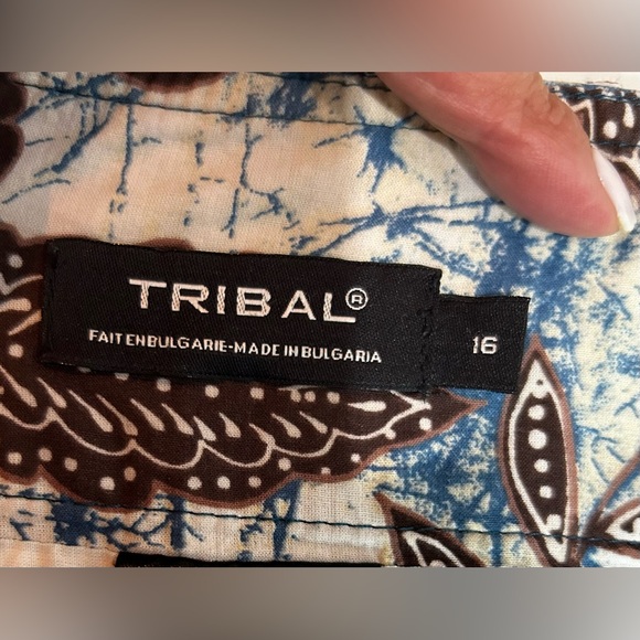 Ladies Tribal boho cotton skirt. Blue & brown floral print. Size 16 - Picture 7 of 9